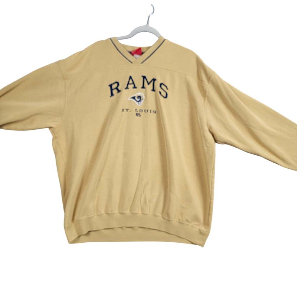 St. Louis Rams NFL Crewneck Sweatshirt Mens Large Tan Gold Navy Embroidered Logo